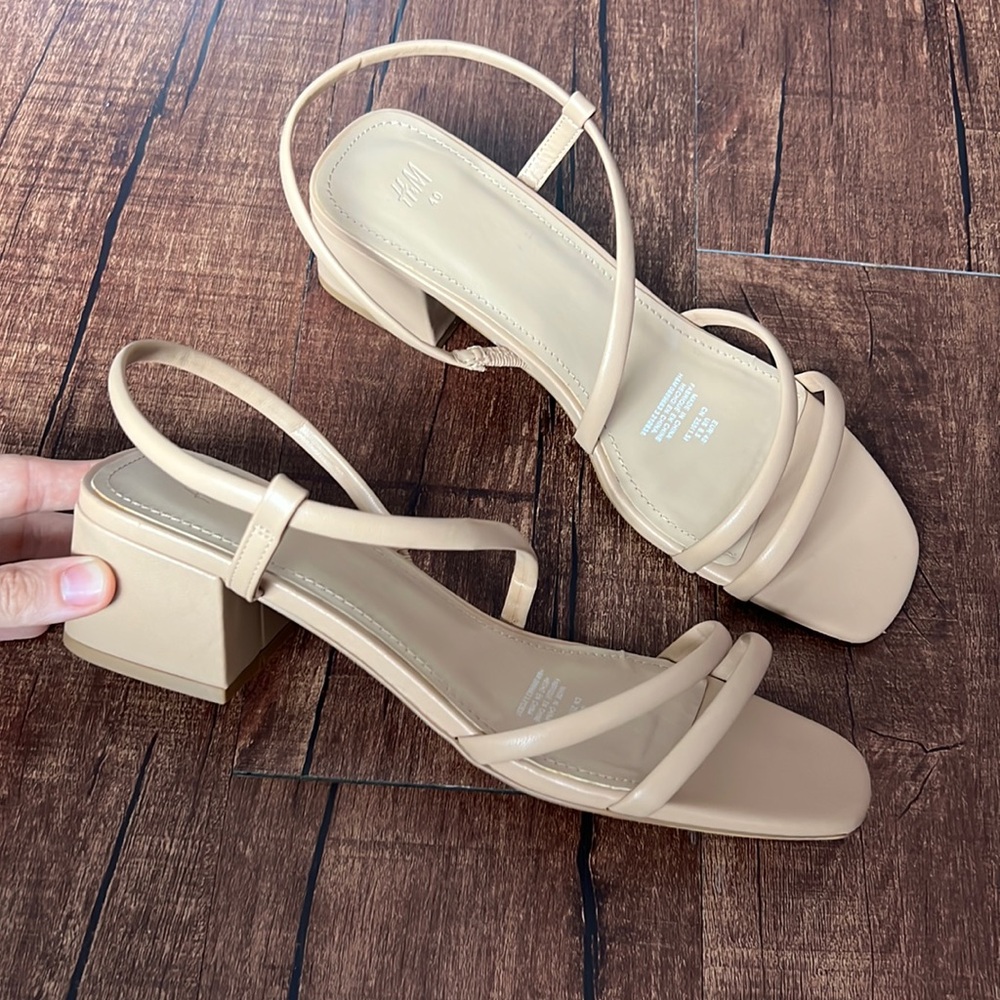 H&M Nude Beige Strappy Block Heel Sandals
